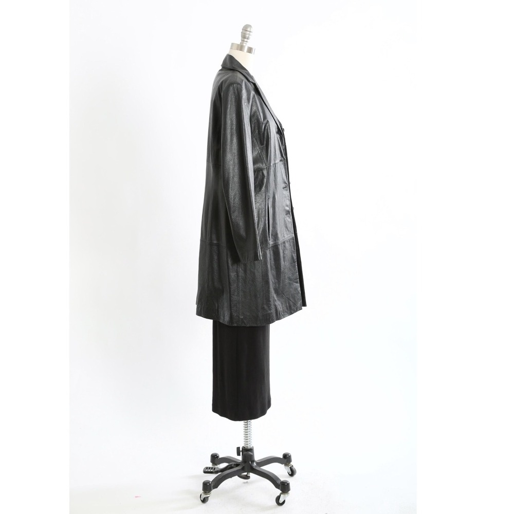 Vintage 90s Wilsons Leather Pelle Studio Black Trench Coat Mod Leather Jacket 1X - Picture 4 of 14